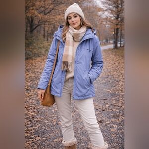 Metropolis Black Ice Blue Hooded Jacket Women’s Medium Insulated Coat